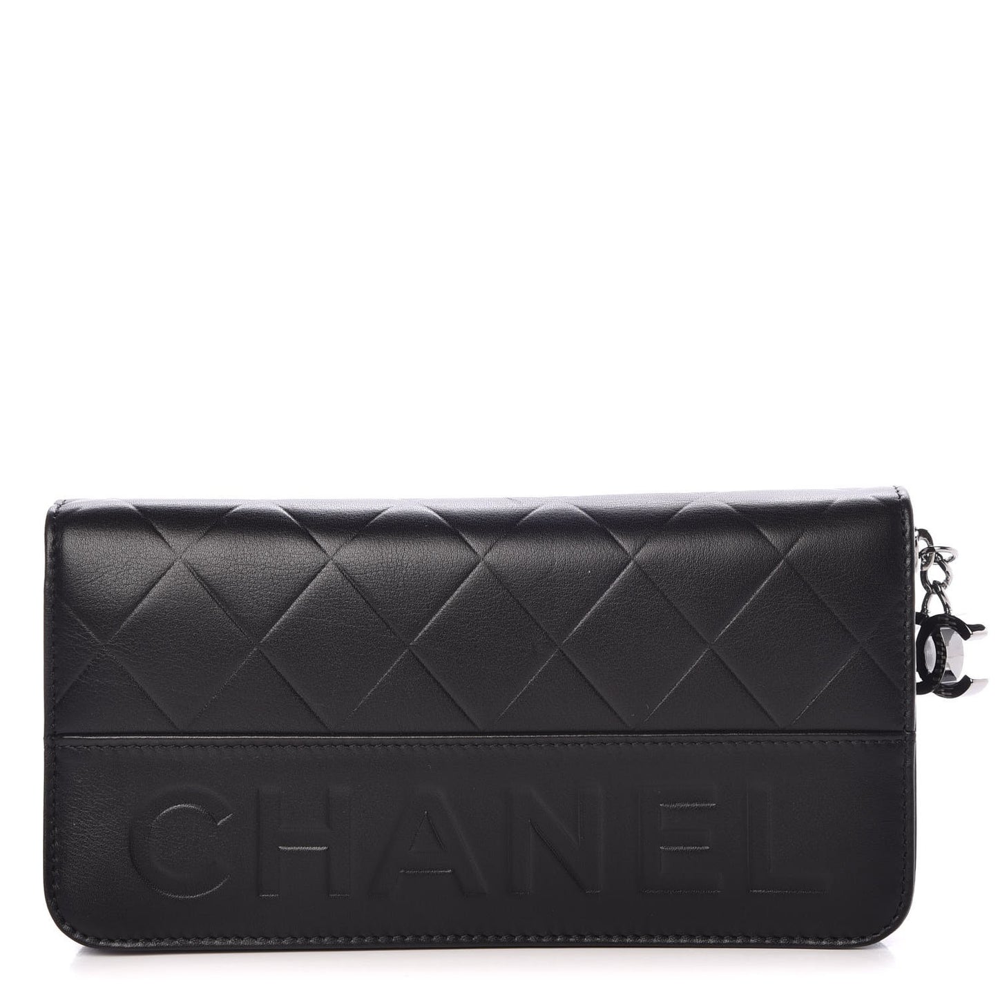 Lambskin Quilted Logo Zip Around Wallet Black