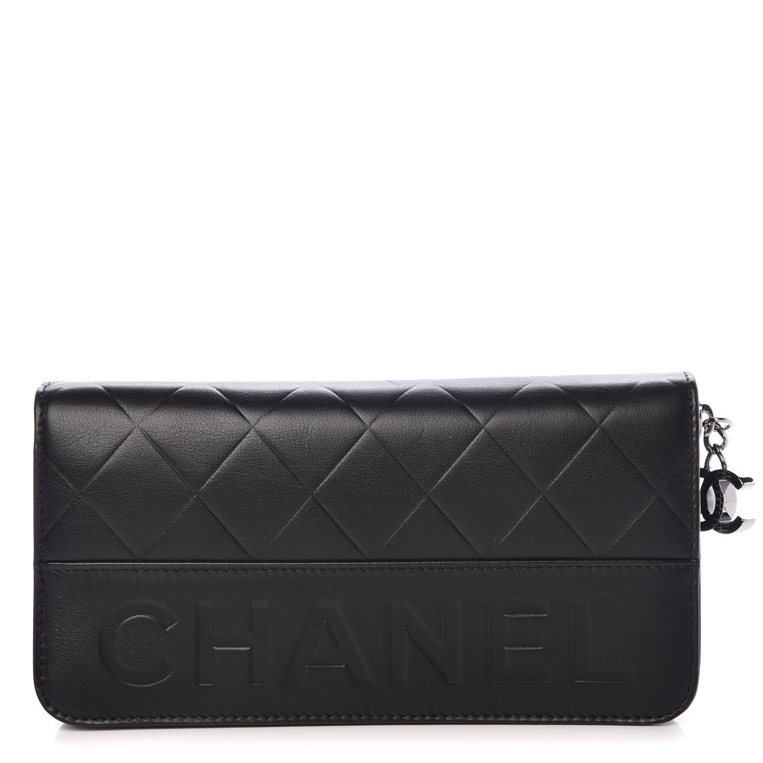 Chanel Lambskin Quilted Logo Zip Around Wallet Black 1 of 9
