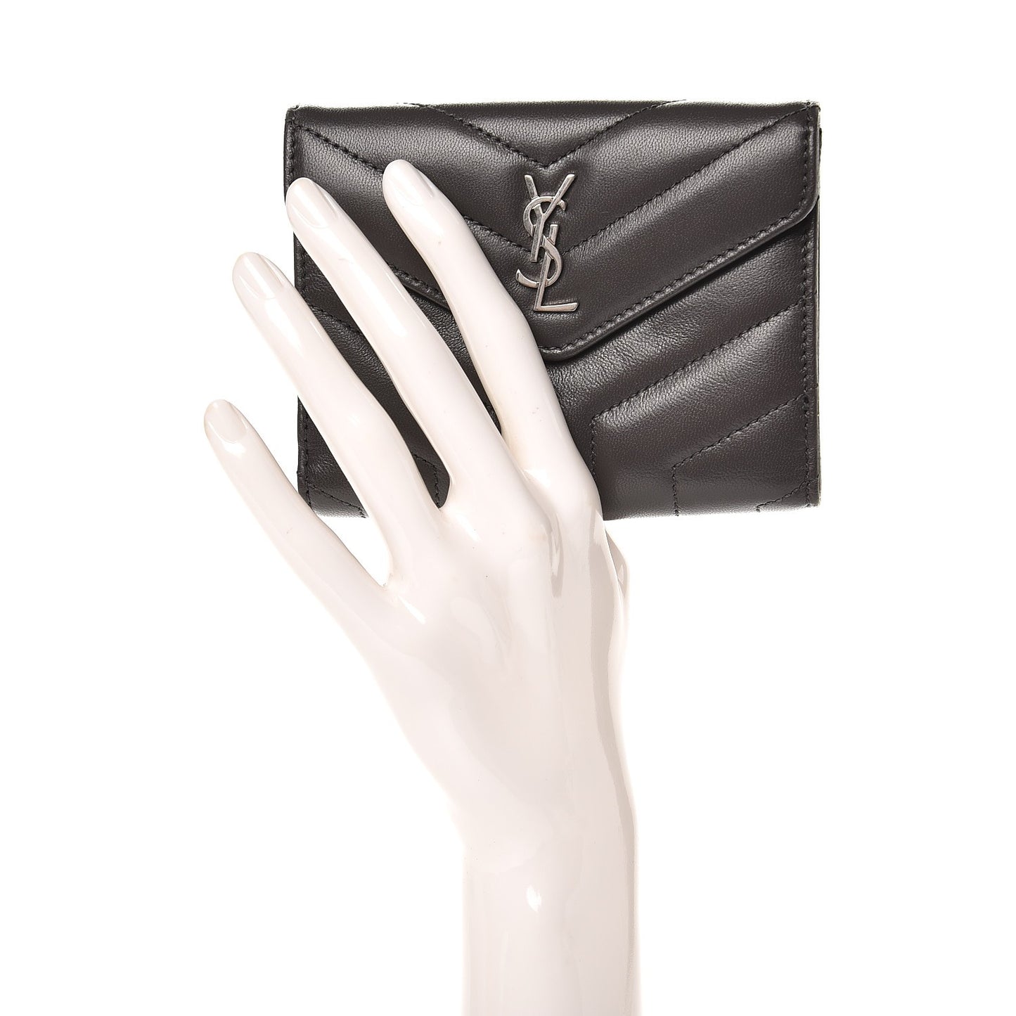 Lambskin Y Quilted Monogram Compact Loulou Wallet Asphalt