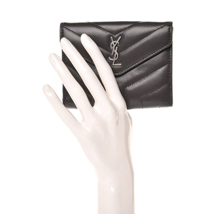 Saint Laurent Lambskin Y Quilted Monogram Compact Loulou Wallet Asphalt 2 of 8