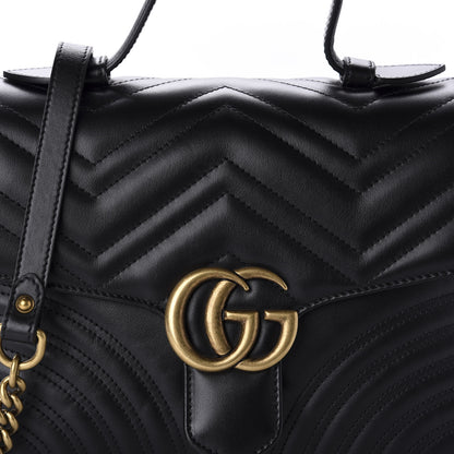 Gucci Calfskin Matelasse Small GG Marmont Top Handle Shoulder Bag Black 10 of 11