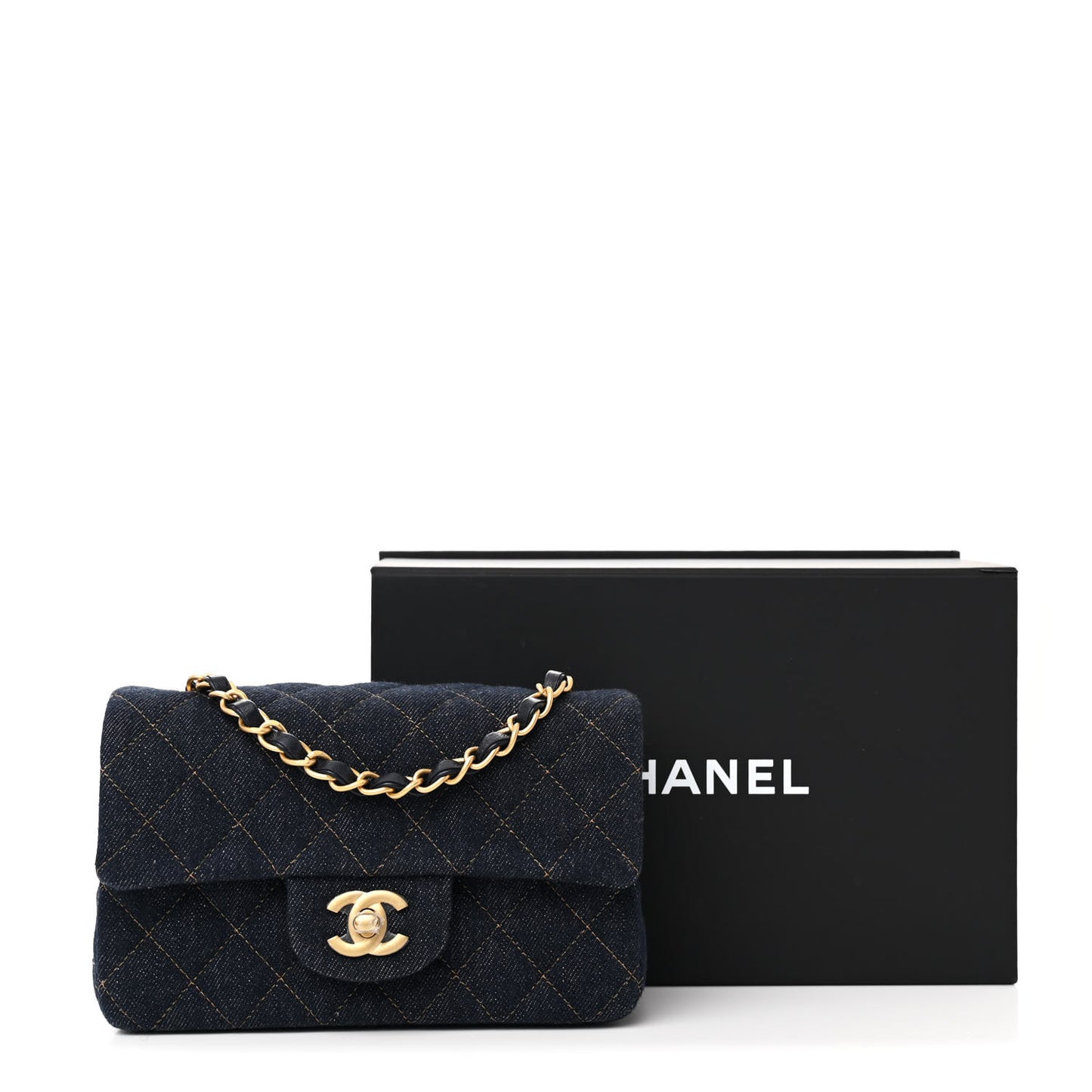 Denim Quilted Mini Rectangular Flap Dark Blue