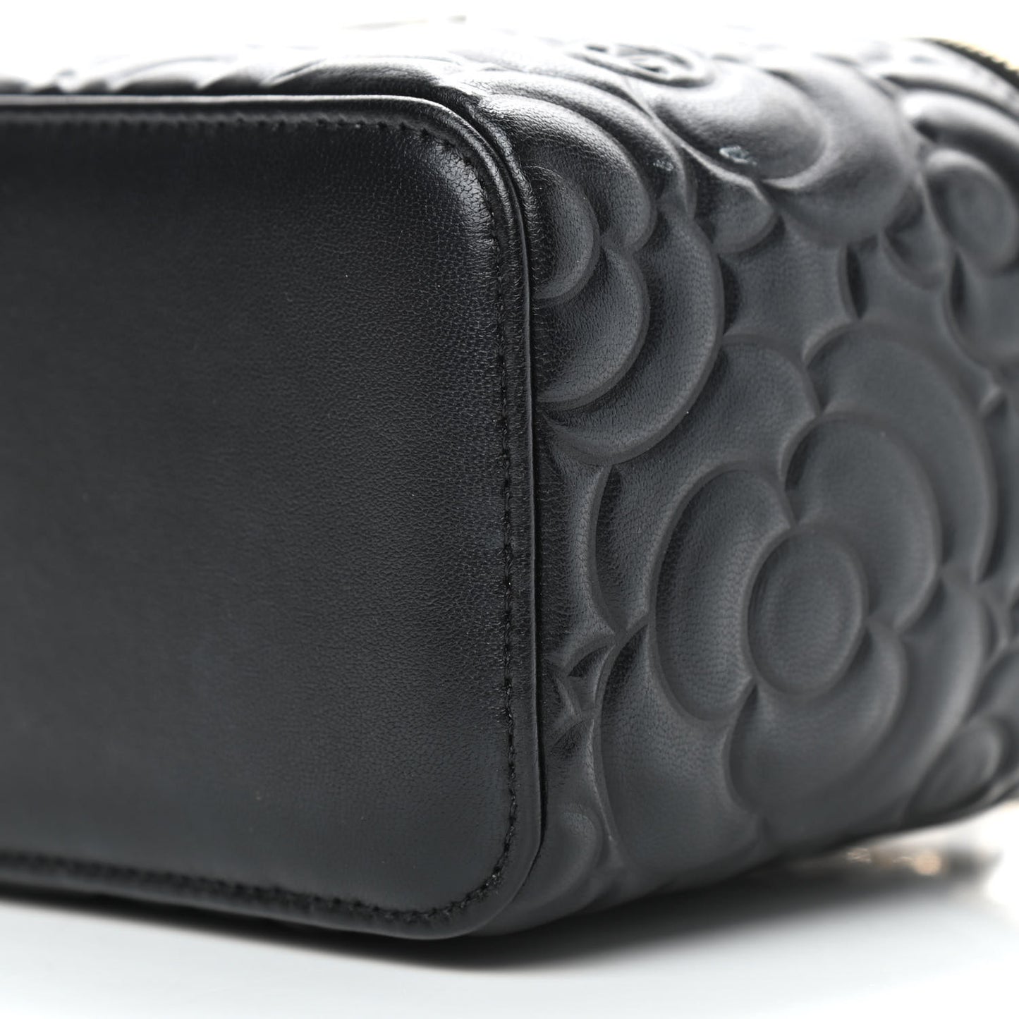 Lambskin Camellia Embossed Small Vanity Case With Chain Black