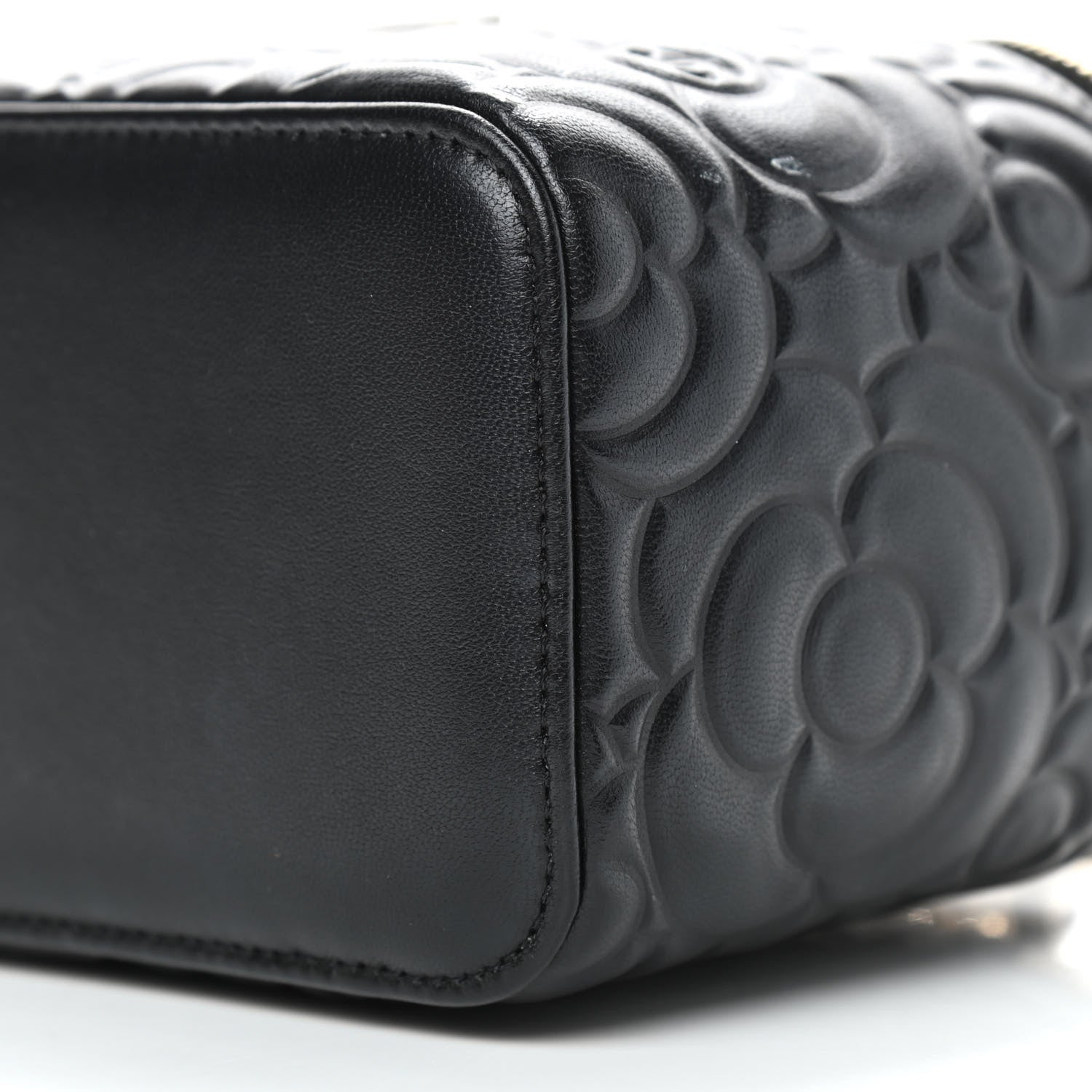 Chanel Lambskin Camellia Embossed Small Vanity Case With Chain Black 9 of 9