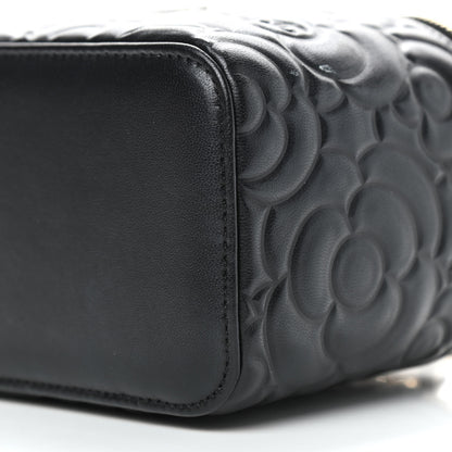 Chanel Lambskin Camellia Embossed Small Vanity Case With Chain Black 9 of 9