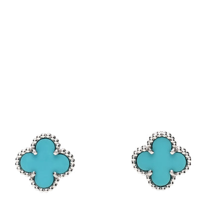 Van Cleef & Arpels 18K White Gold Turquoise Sweet Alhambra Earrings 1 of 5