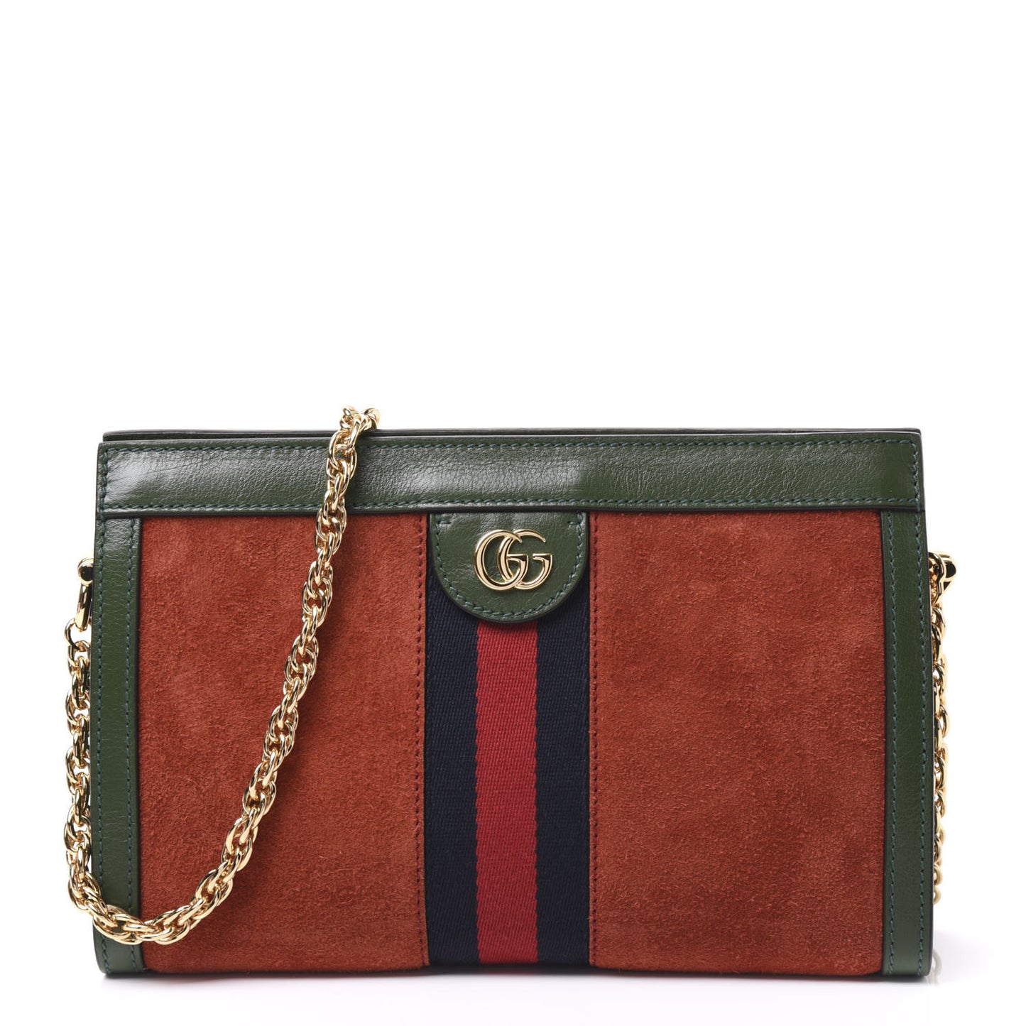 Suede Calfskin GG Web Small Ophidia Chain Shoulder Bag Brown Red Green