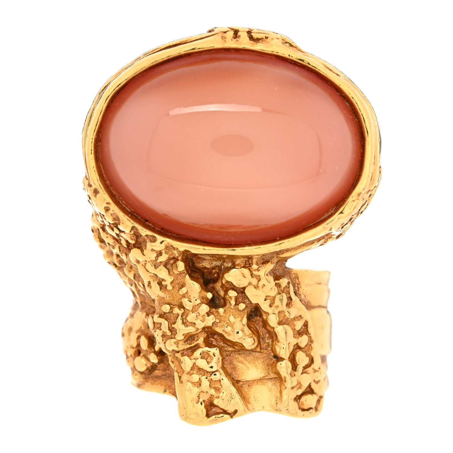 Saint Laurent Glass Cabochon Arty Ovale Ring 6 Gold Pink 1 of 5