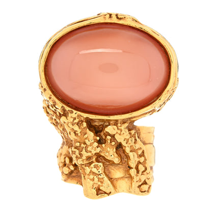 Saint Laurent Glass Cabochon Arty Ovale Ring 6 Gold Pink 1 of 5