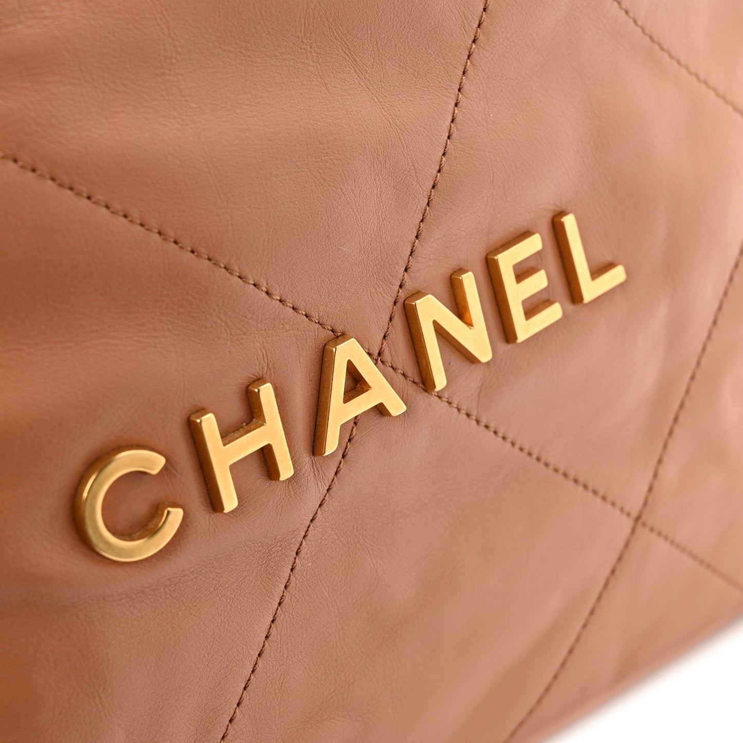 Shiny Calfskin Quilted Chanel 22 Camel