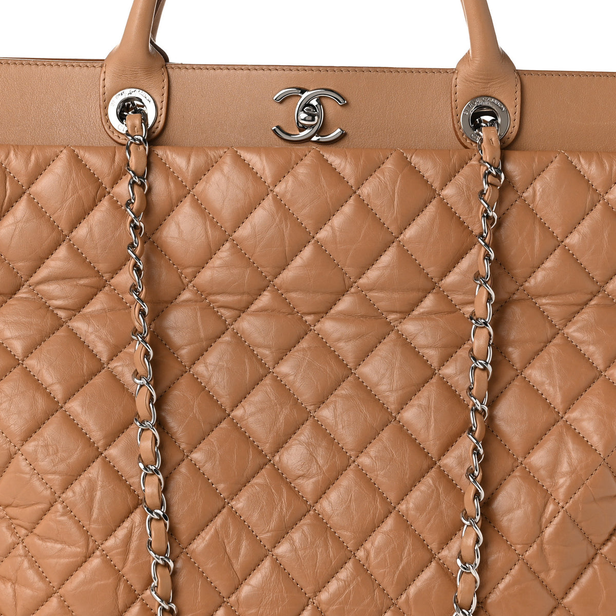 Aged Calfskin Quilted Be CC Tote Beige