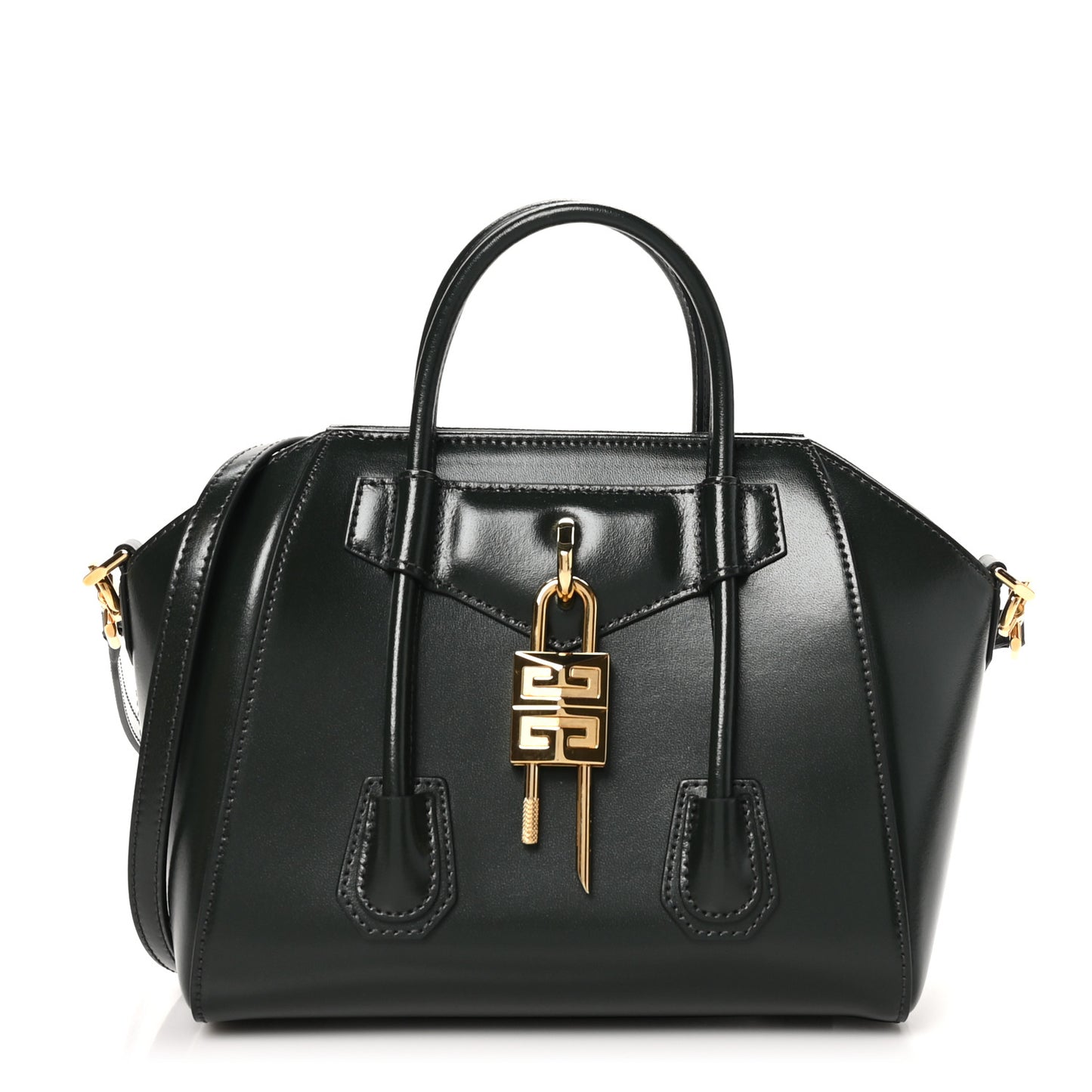 Box Calfskin Mini Lock Antigona Shoulder Bag Green Forest
