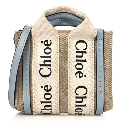 Chloe Cotton Calfskin Nano Woody Ribbon Tote With Strap White Blue 1 of 8