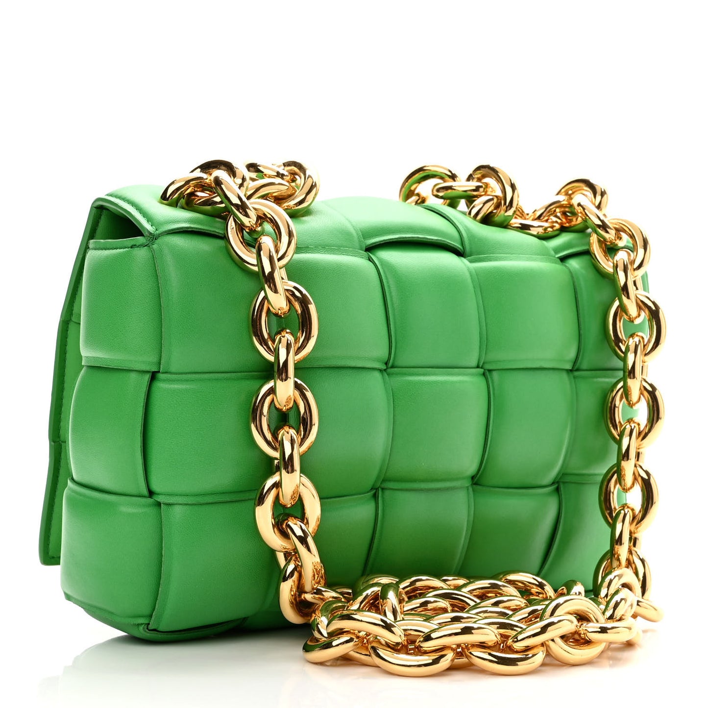 Lambskin Maxi Intreccio Padded Chain Cassette Crossbody Bag Grass
