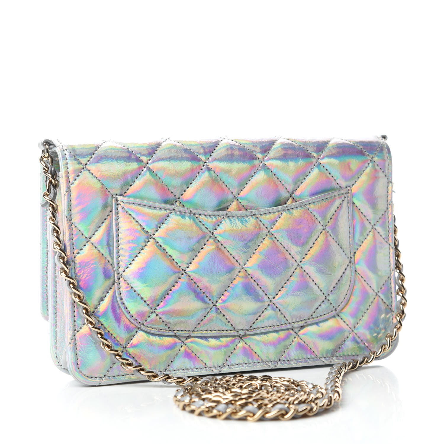 Chanel Iridescent Goatskin Quilted Wallet On Chain WOC Silver 3 of 12