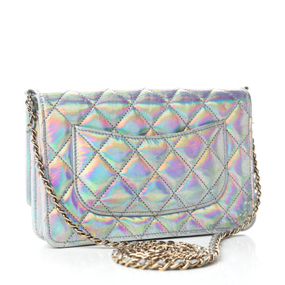 Chanel Iridescent Goatskin Quilted Wallet On Chain WOC Silver 3 of 12