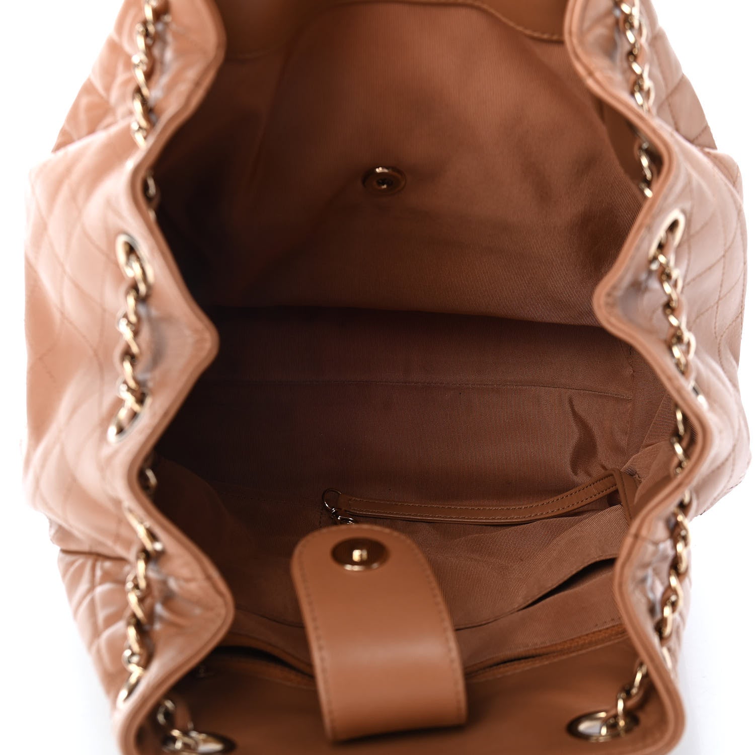 Chanel Lambskin Quilted Large Drawstring Shoulder Bag Dark Beige 5 of 9