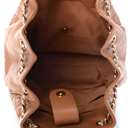 Chanel Lambskin Quilted Large Drawstring Shoulder Bag Dark Beige 5 of 9