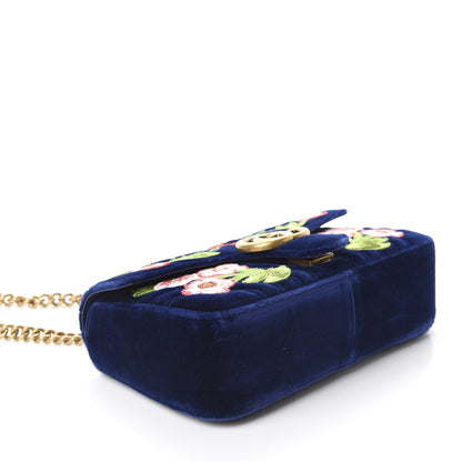 Gucci Velvet Matelasse Deer Embroidered Small GG Marmont Shoulder Bag Cobalt 4 of 10