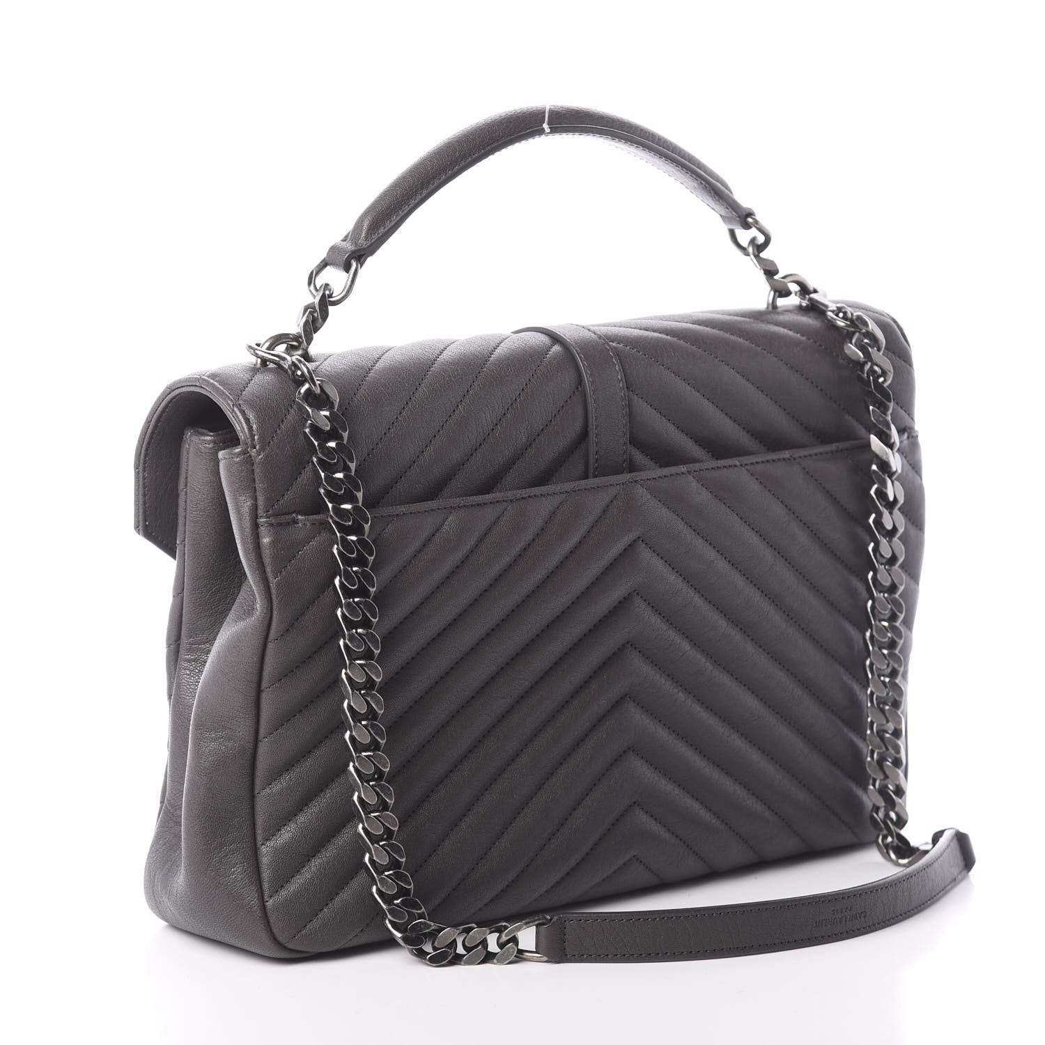Saint Laurent Sheepskin Matelasse Chevron Monogram Large College Satchel Dark Anthracite 4 of 10