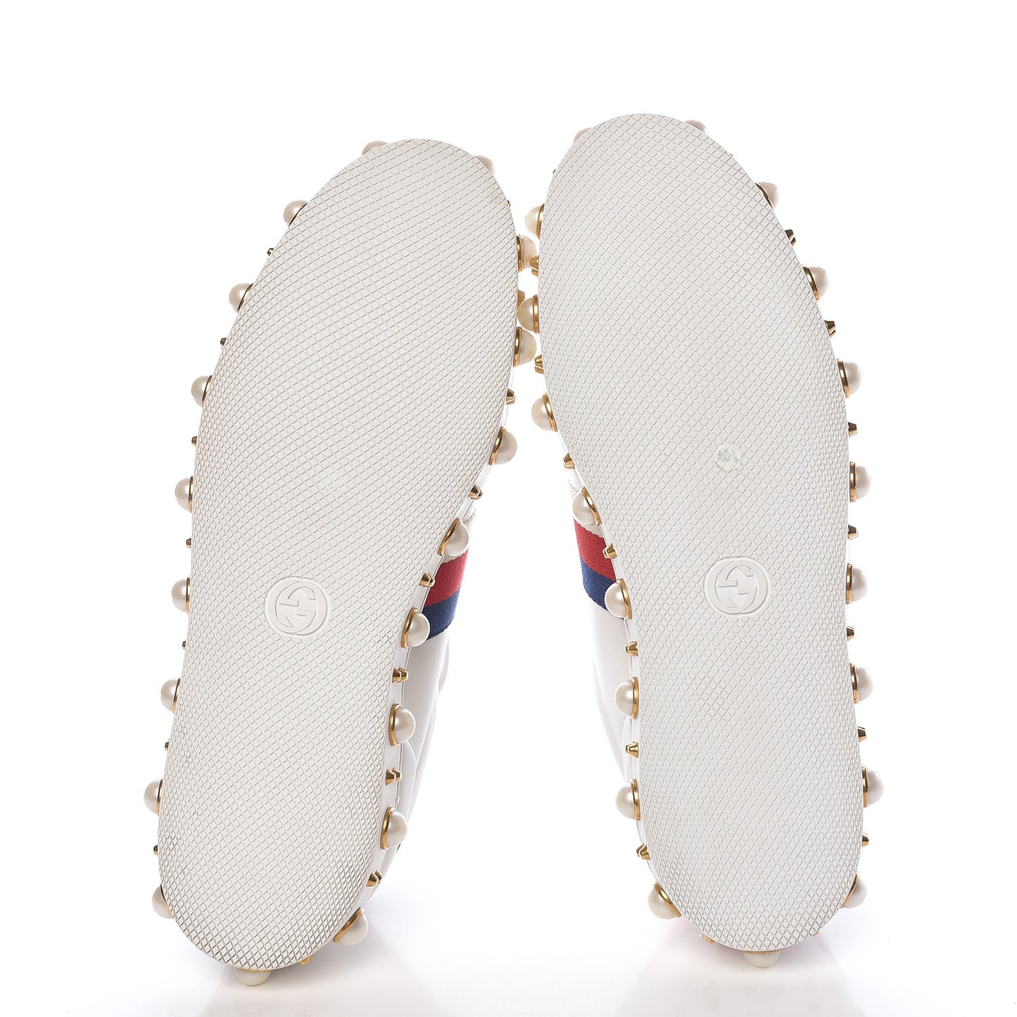 Calfskin Ayers Web Pearl Studded Womens Ace Sneakers 40.5 White