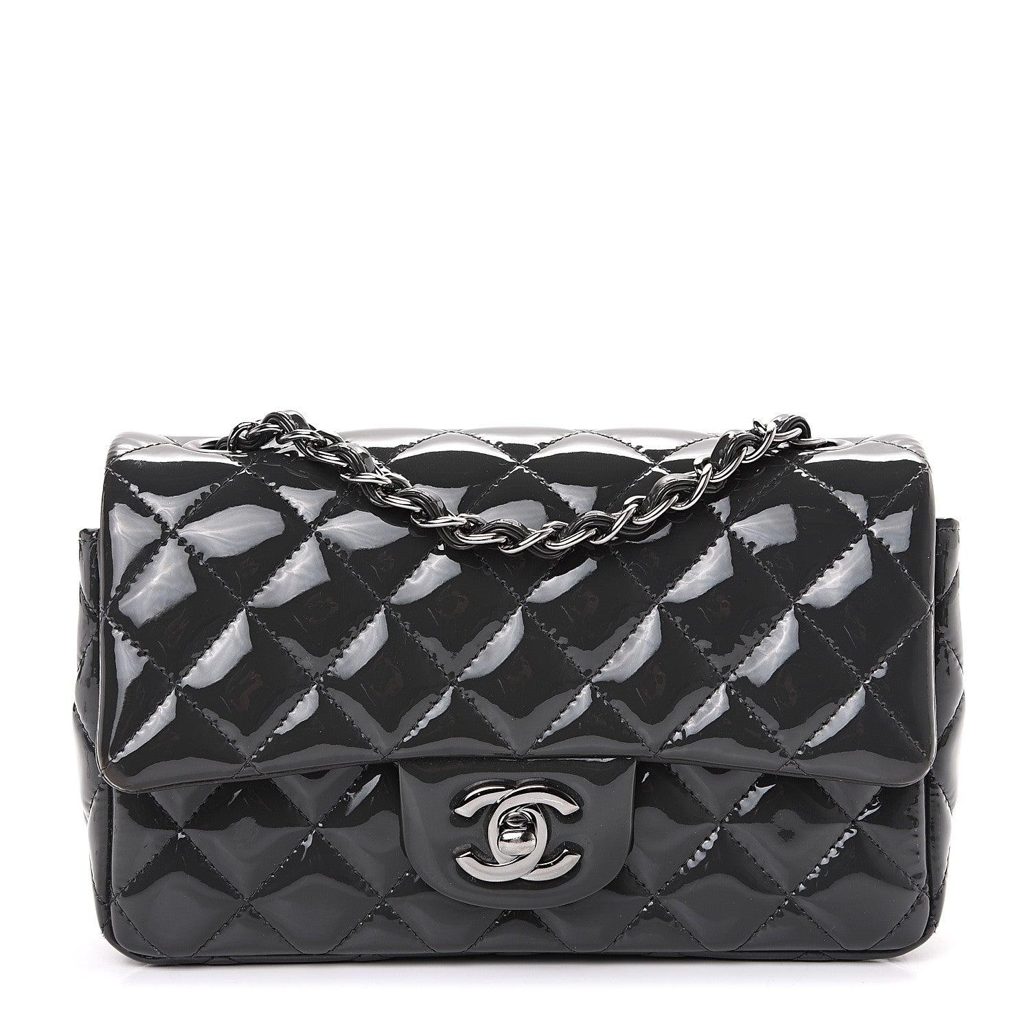 Chanel Patent Calfskin Quilted Mini Rectangular Flap Dark Grey 1 of 12