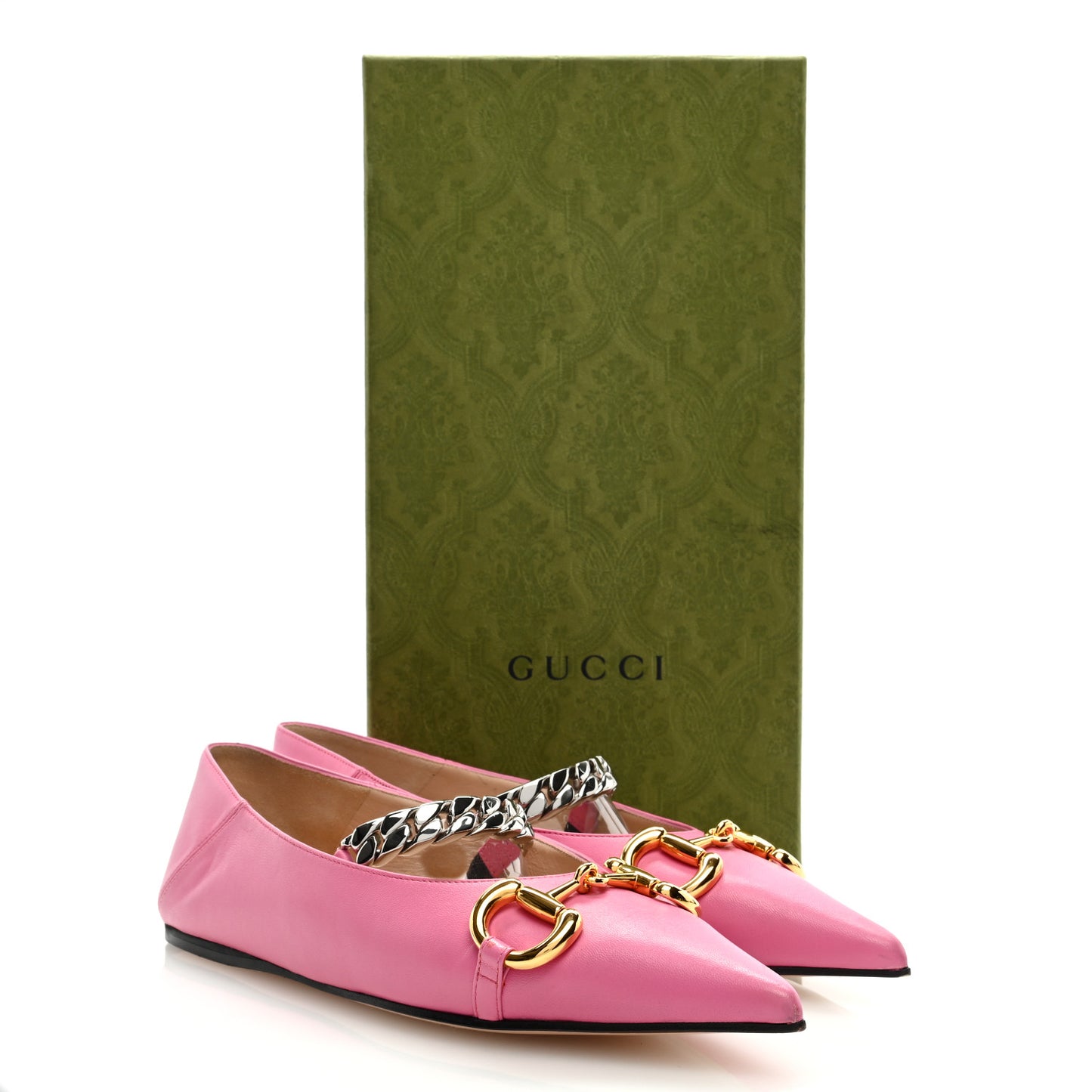 Nappa Lumiere Deva Horsebit Chain Embellished Flats 37.5 Tropical Flower