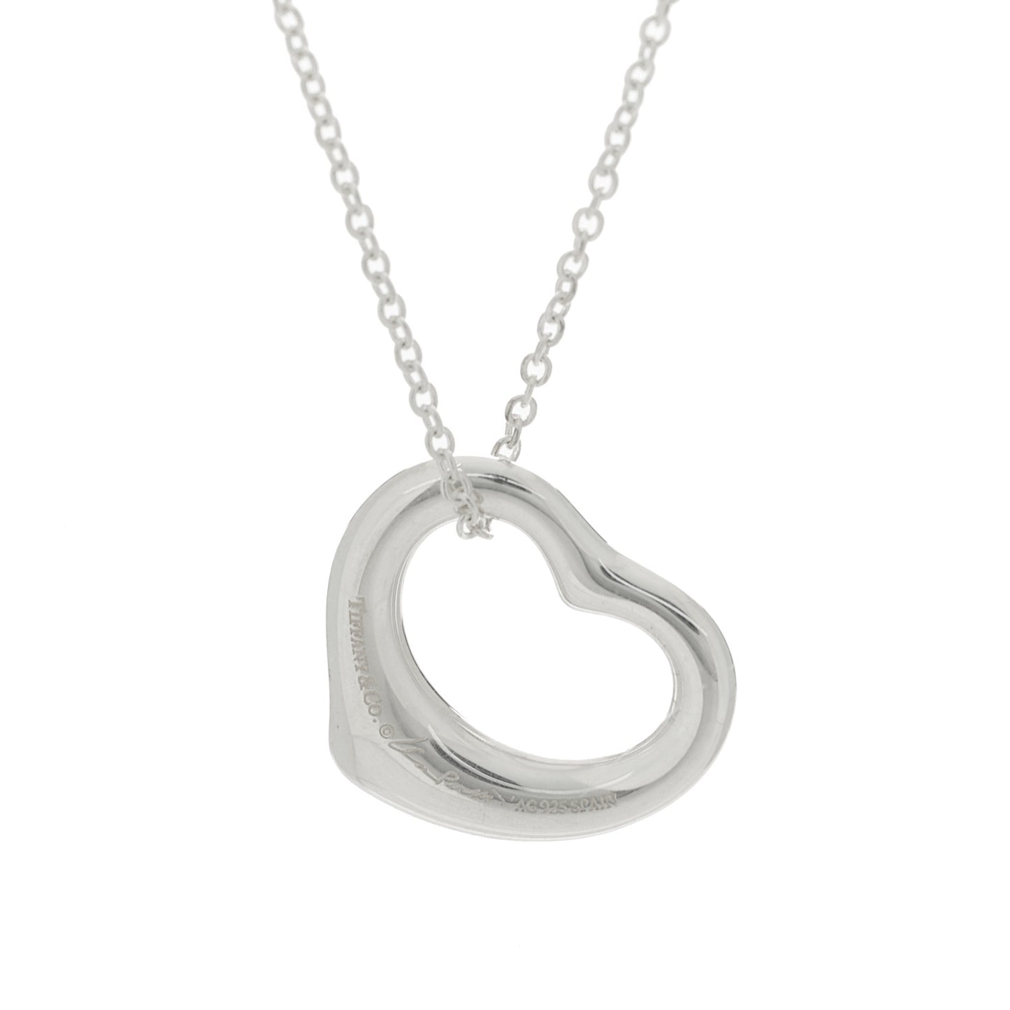 Sterling Silver 16mm Elsa Peretti Open Heart Pendant Necklace
