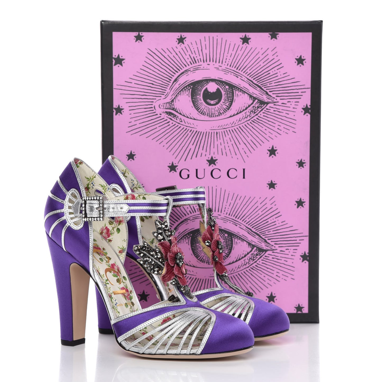 Nappa Silk Mariska Embellished T-Strap Pumps 40 Purple