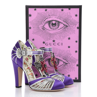 Gucci Nappa Silk Mariska Embellished T-Strap Pumps 40 Purple 8 of 8