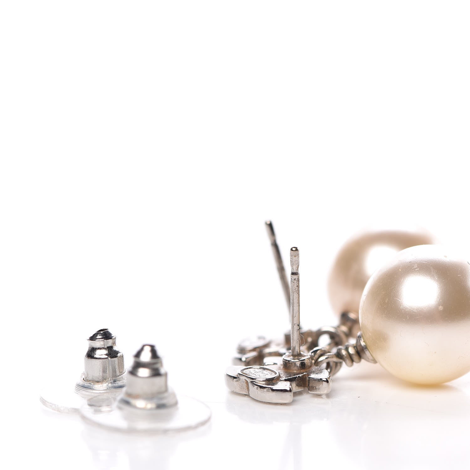 Chanel Crystal Pearl CC Drop Earrings Silver 3 of 5