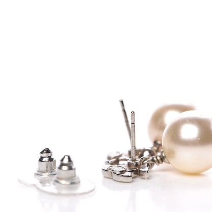 Chanel Crystal Pearl CC Drop Earrings Silver 3 of 5