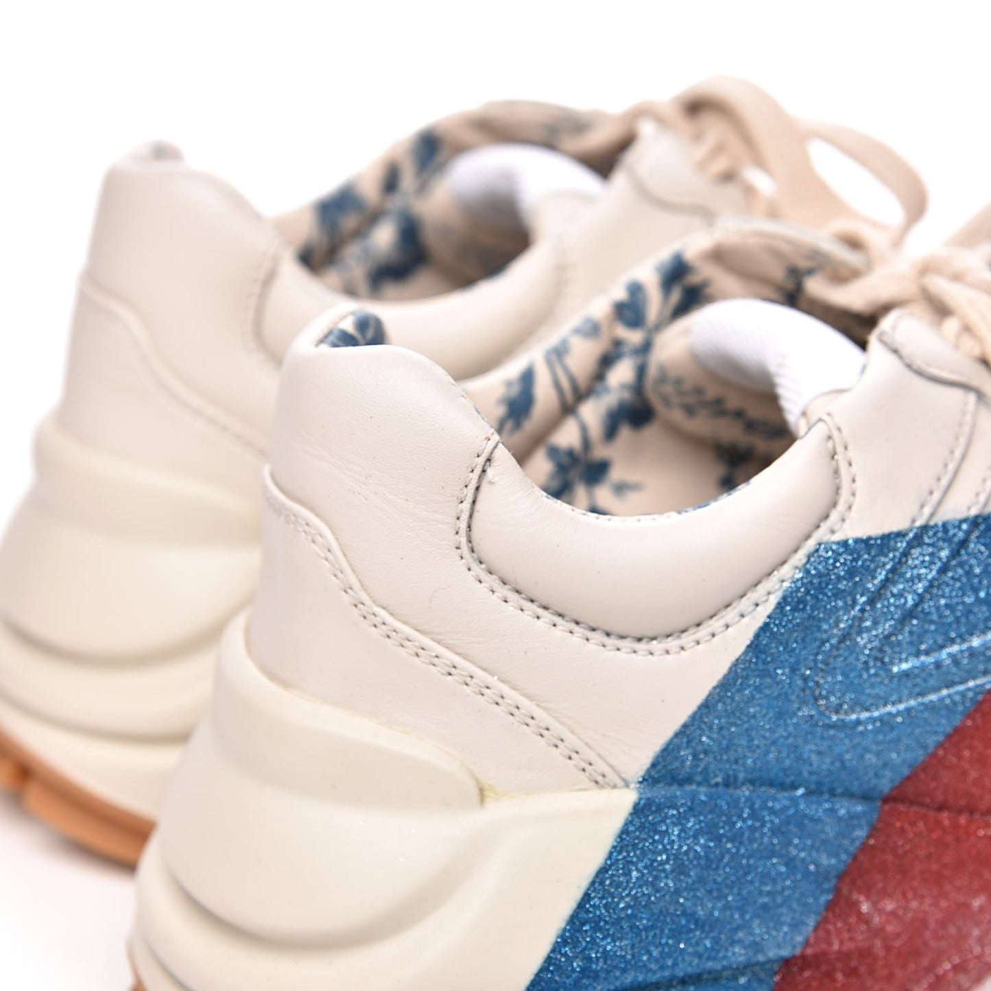 Calfskin Glitter Web Print Womens Rhyton Sneakers 35 Mystic White