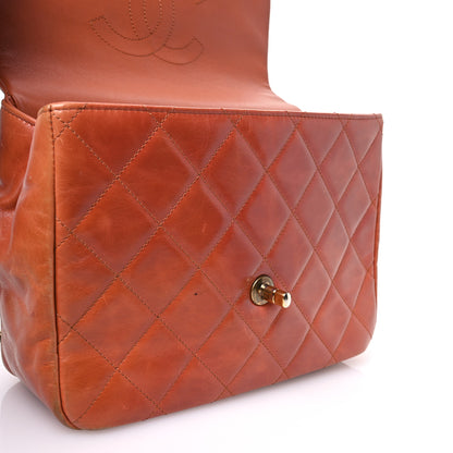 Chanel Glazed Calfskin Quilted Medium Gold Bar Top Handle Flap Orange 11 of 13