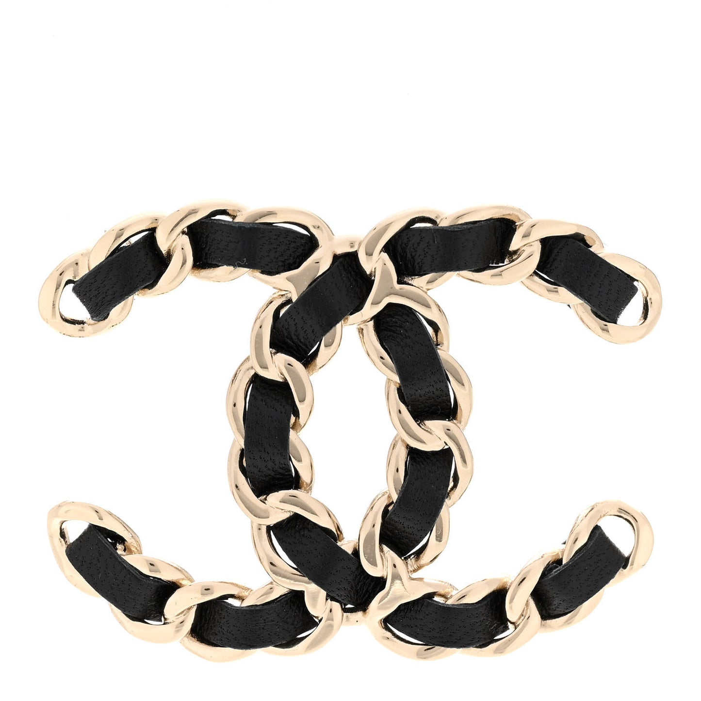 Lambskin Chain CC Brooch Black Gold