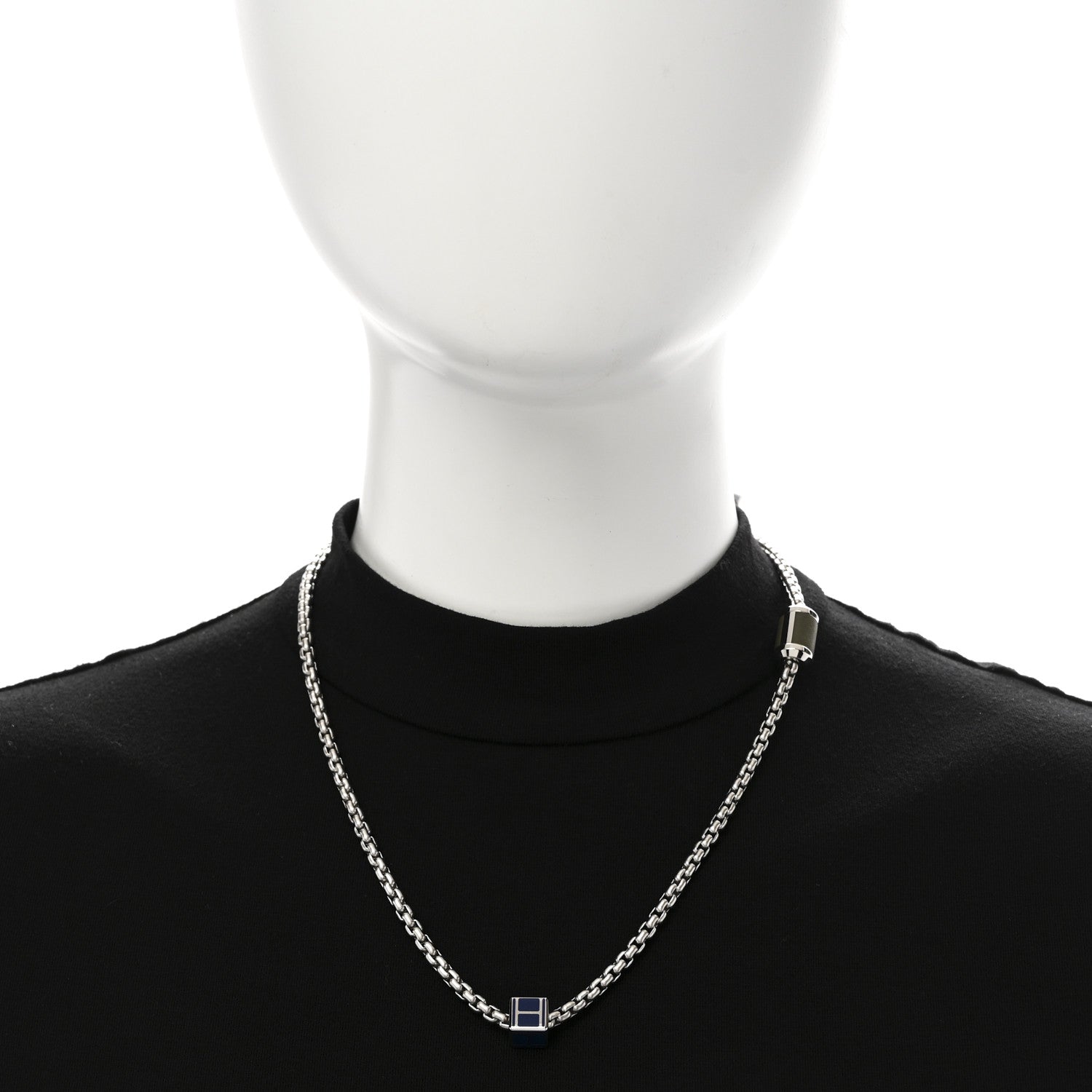 Hermes Palladium Buffalo Horn Swift Meli-Melo Necklace Vert Veronese Bleu Saphir 2 of 8