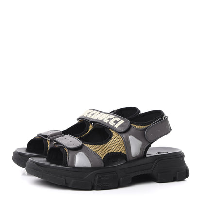 Gucci X SEGA Nappa Mesh Mens Aguru Sandals 11 Loess Black 3 of 9