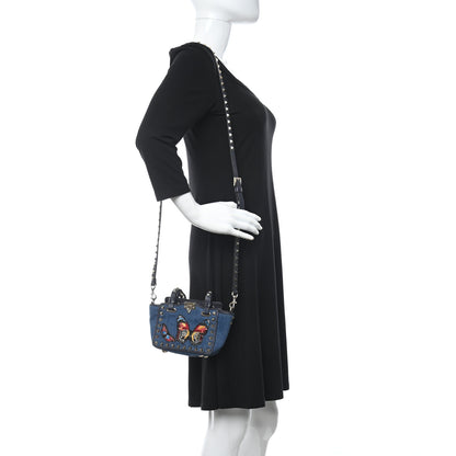Valentino Garavani Denim Butterfly Embroidered Mini Rockstud Tote Blue Multicolor 2 of 11