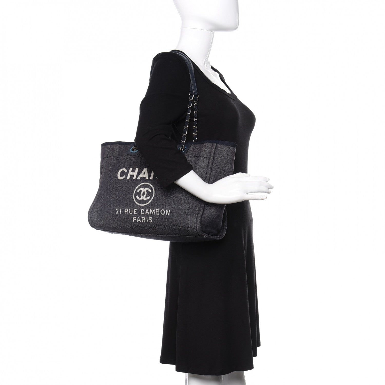 Chanel Denim Small Deauville Tote Dark Blue 2 of 10