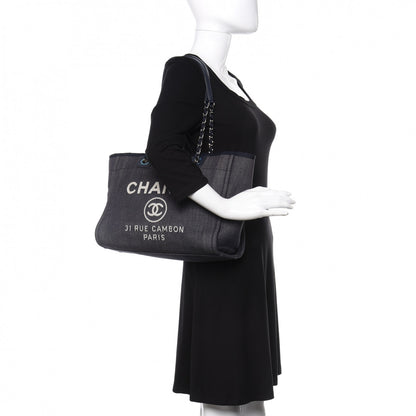 Chanel Denim Small Deauville Tote Dark Blue 2 of 10
