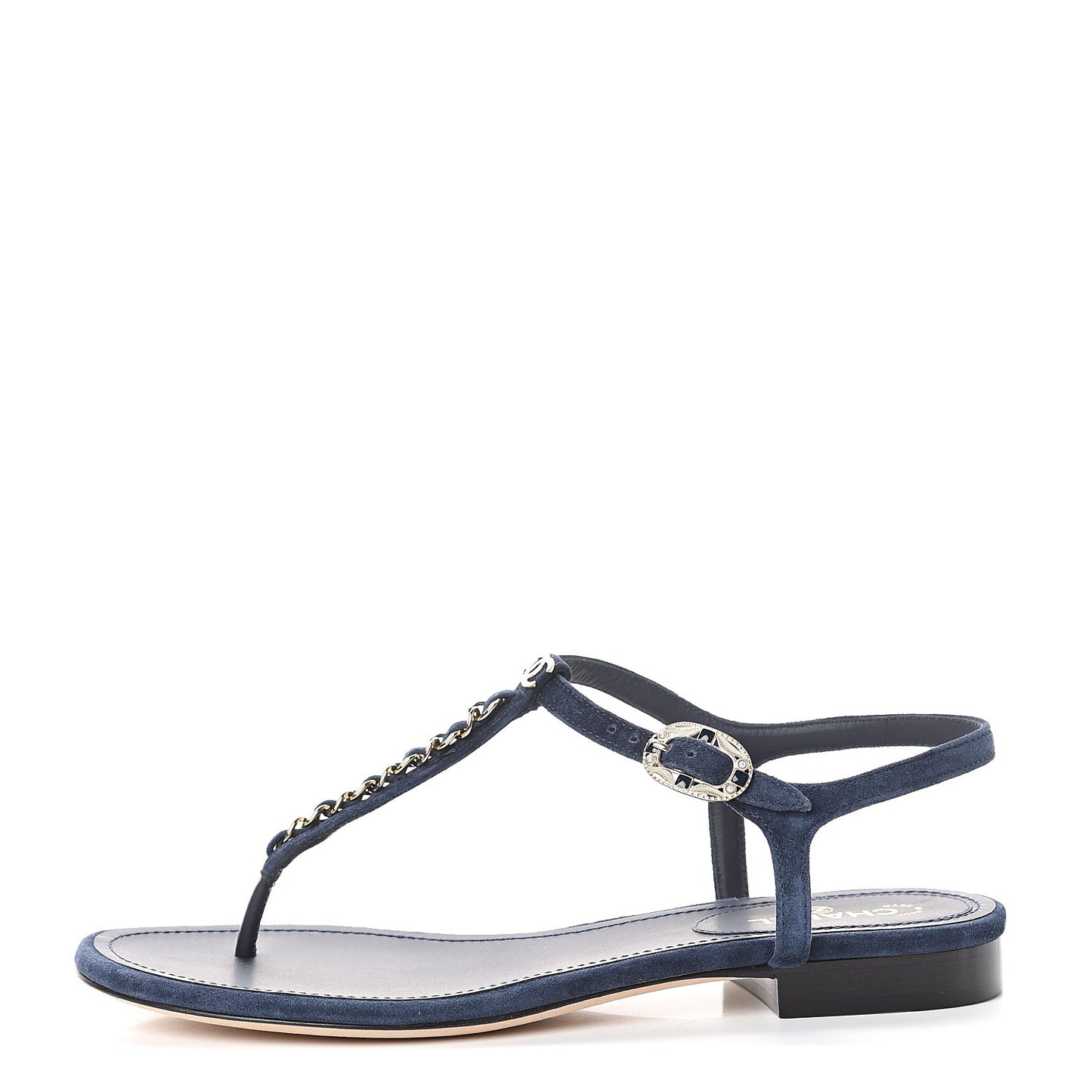 Suede Calfskin Thong Sandals 37 Navy Blue
