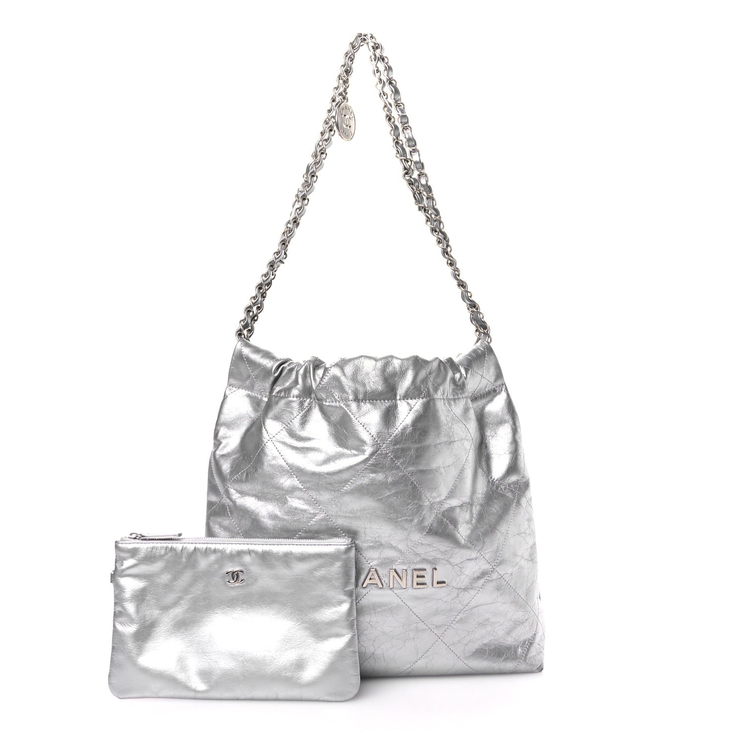 Metallic Calfskin Quilted Small Chanel 22 Silver