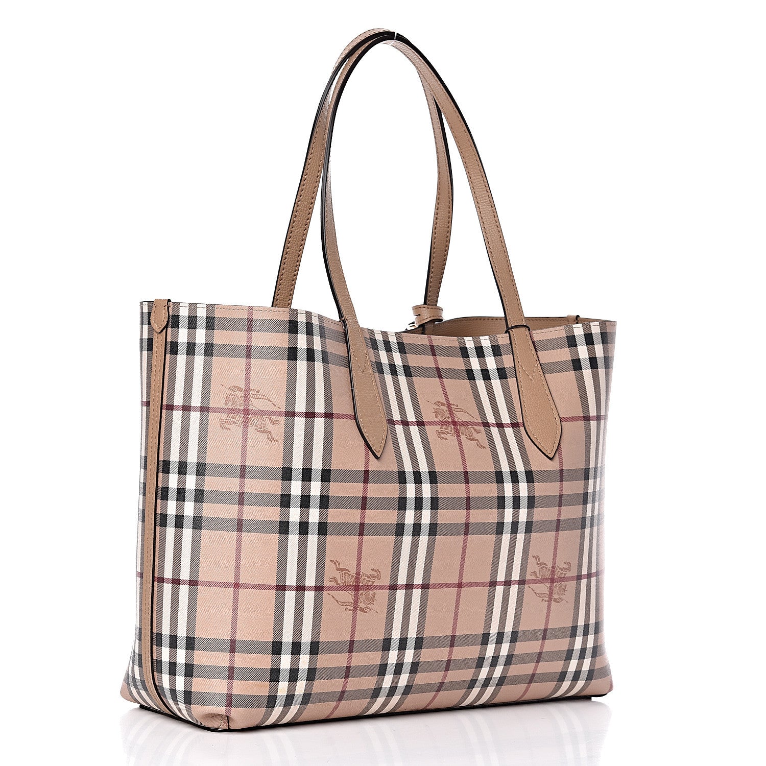 Burberry Grainy Calfskin Haymarket Check Medium Reversible Tote Camel 5 of 12
