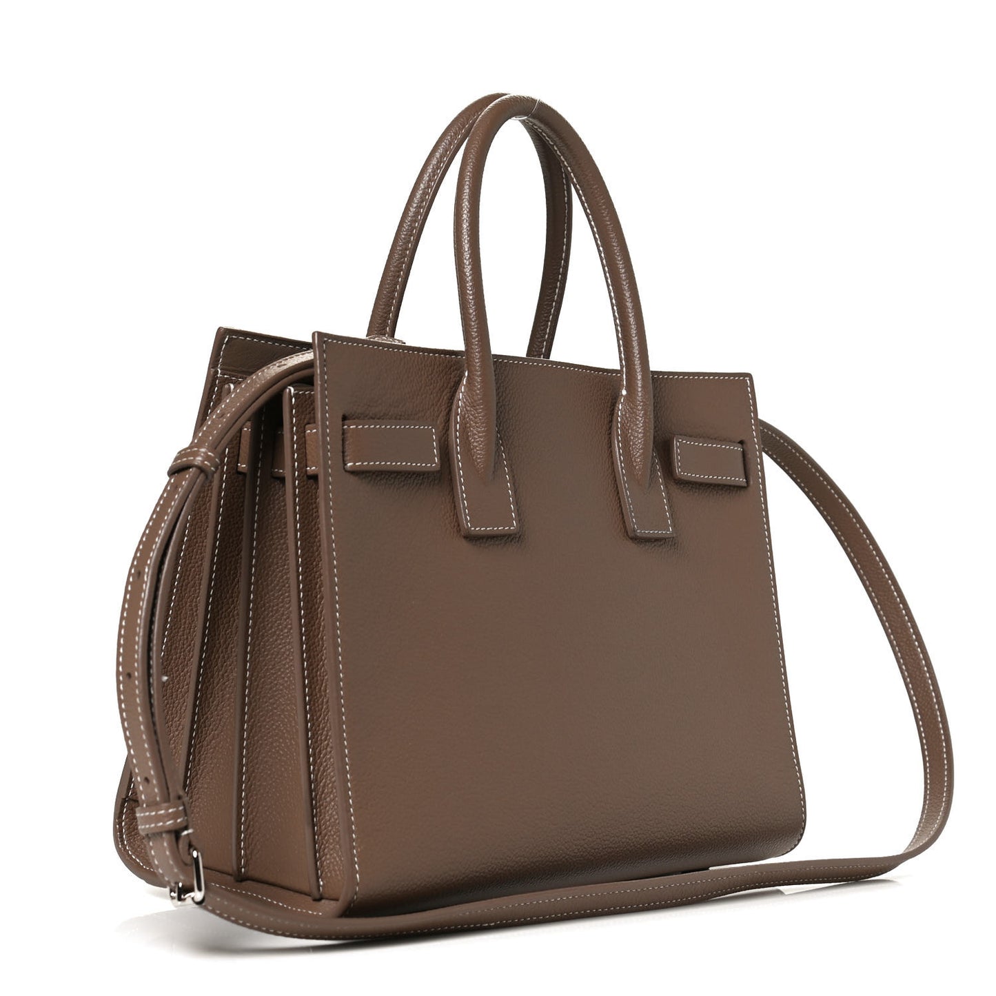 Grained Calfskin Topstich Baby Sac De Jour Taupe