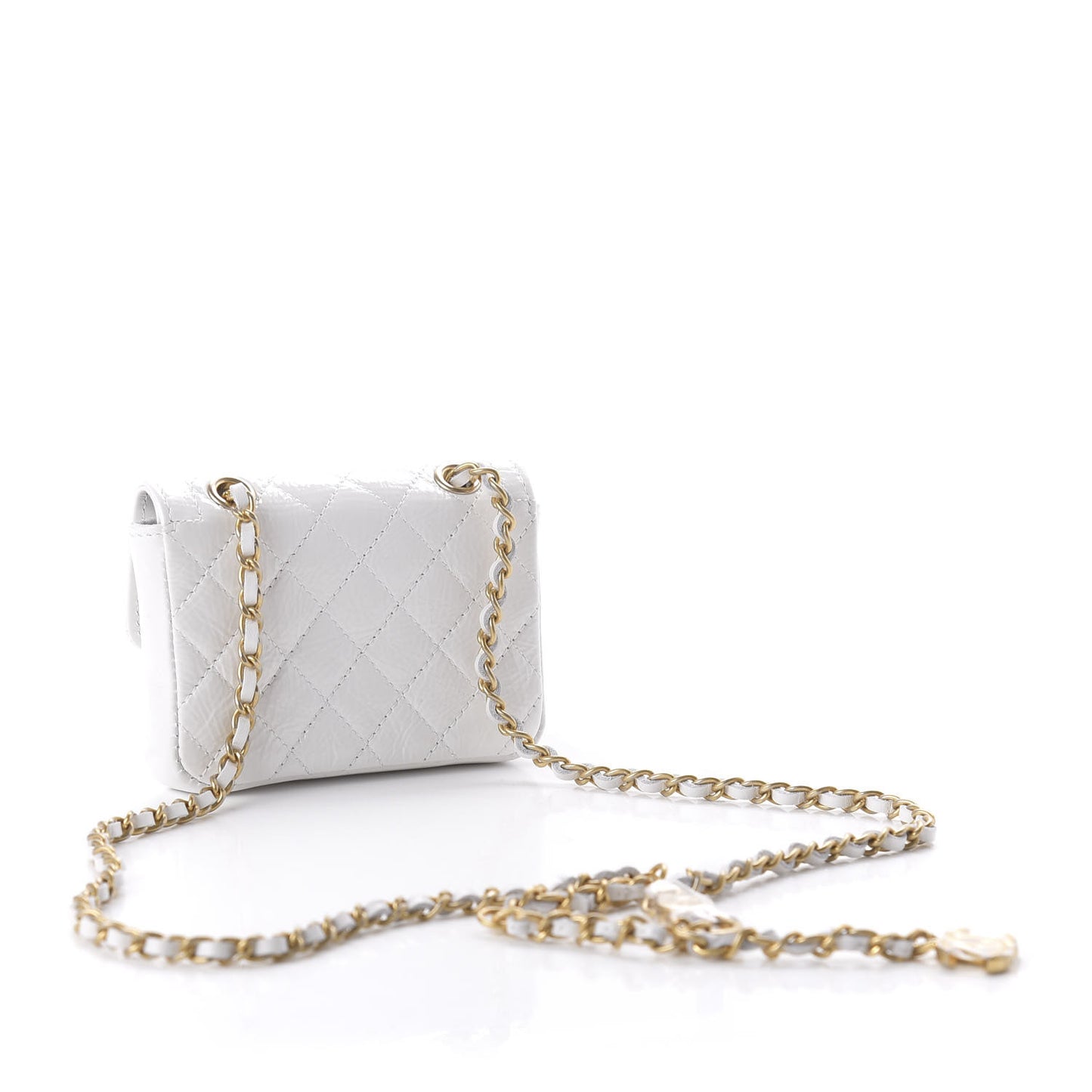 Patent Quilted Chain Waist Bag White