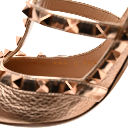 Valentino Garavani Metallic Pebbled Calfskin Rockstud Ankle Strap 100mm Pumps 36.5 Rame 7 of 9
