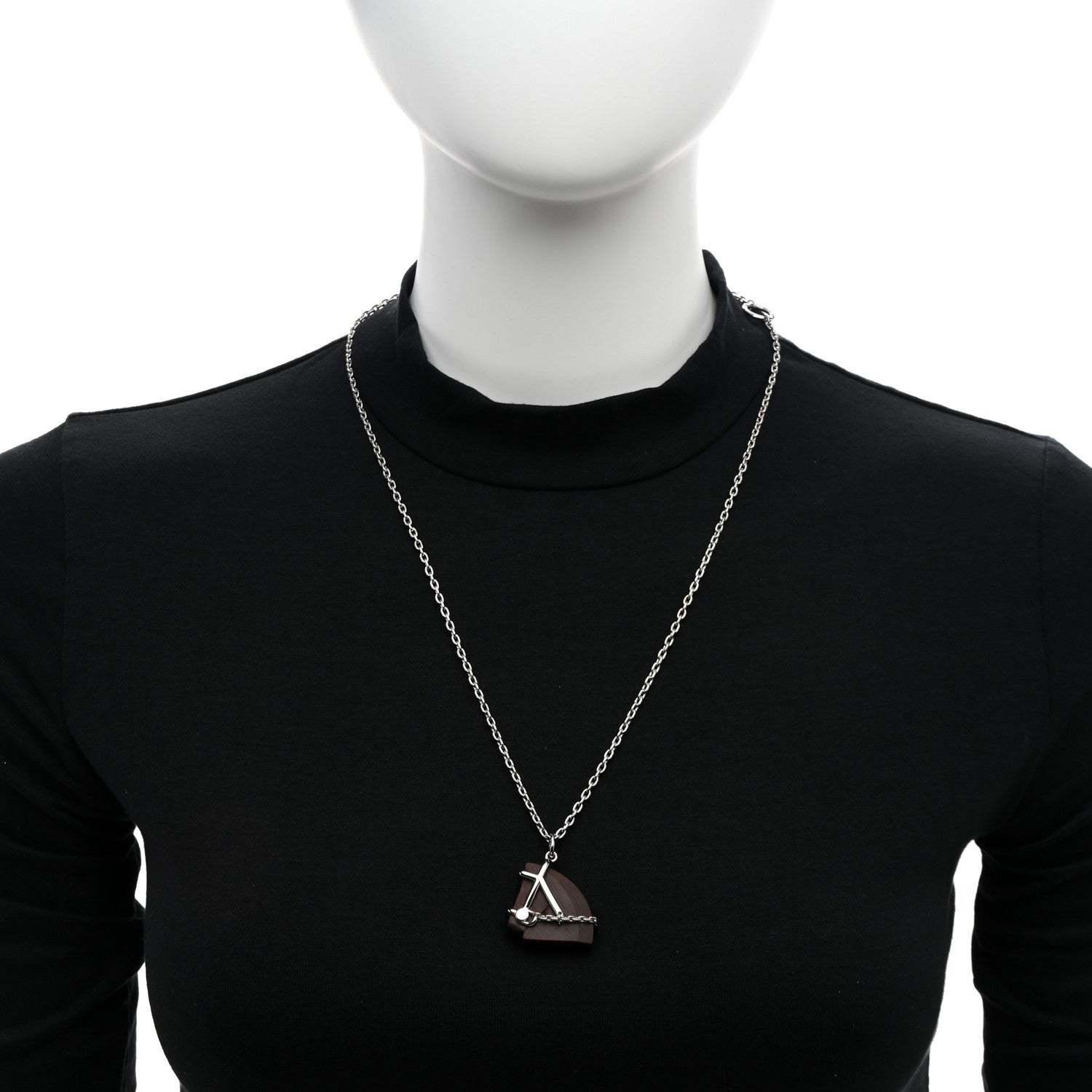 Hermes Vulcanium Cheval Necklace Silver Brun 2 of 4