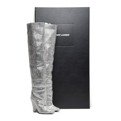 Saint Laurent Swarovski Crystal Embellished Niki 105 Thigh High Boots 39 9 of 9