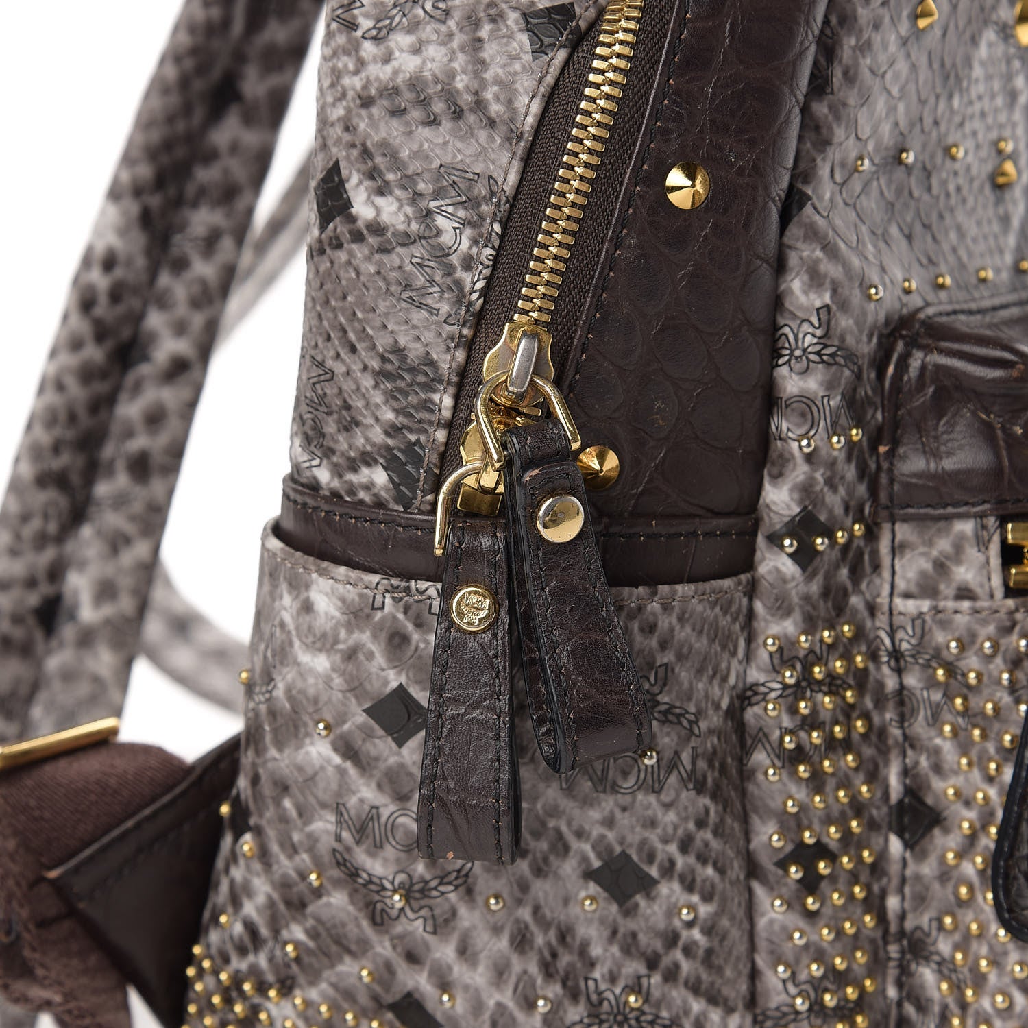 MCM Visetos Snakeskin Printed Studded Small Stark Backpack Light Grey 11 of 13