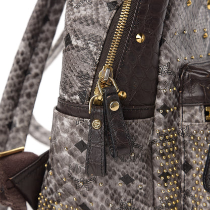 MCM Visetos Snakeskin Printed Studded Small Stark Backpack Light Grey 11 of 13